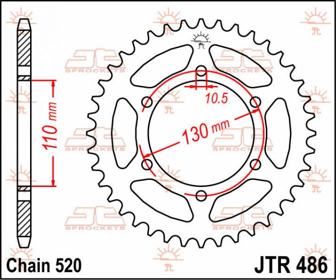 JT Steel Rear Sprocket 44T 520 JTR486.44