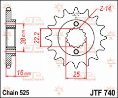 JT Sprockets Front 14T 525 - JTF740.14