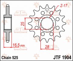 JT Sprockets Front 16T 525 - JTF1904.16